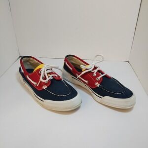 Vintage Keds‎ Boat Shoes Size 7.5M Blue Red Yellow Colorblock Canvas Lace Up